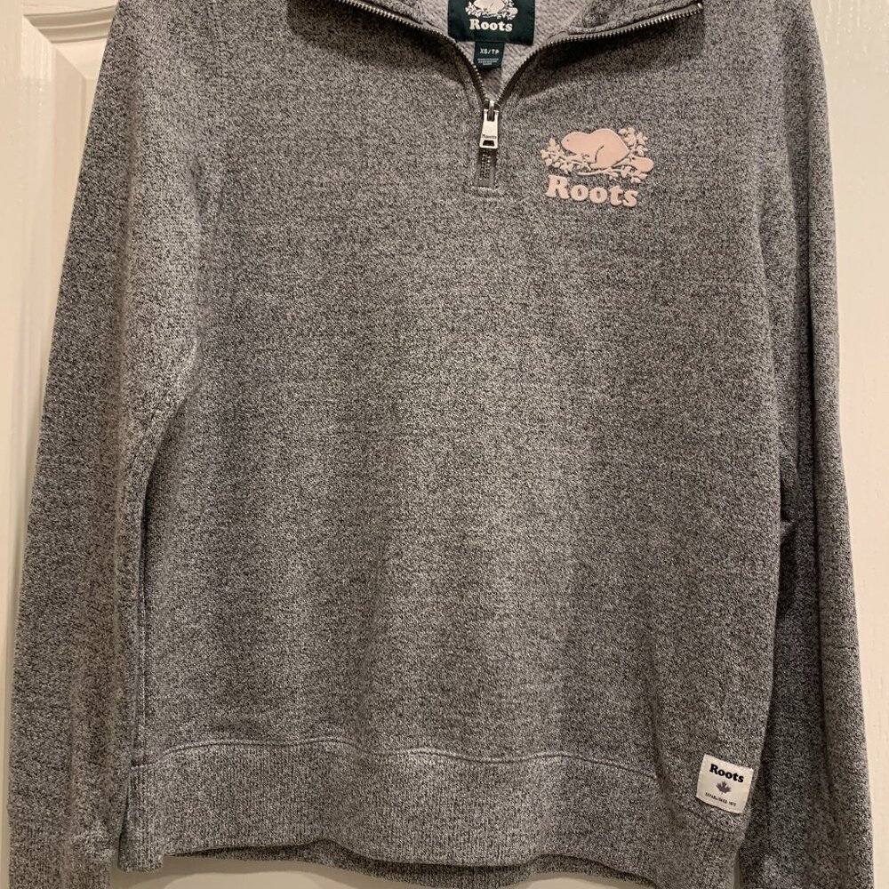 Roots Salt and Pepper Grey Quarter Zip Sweatshirt Sz XS Excellent Condition